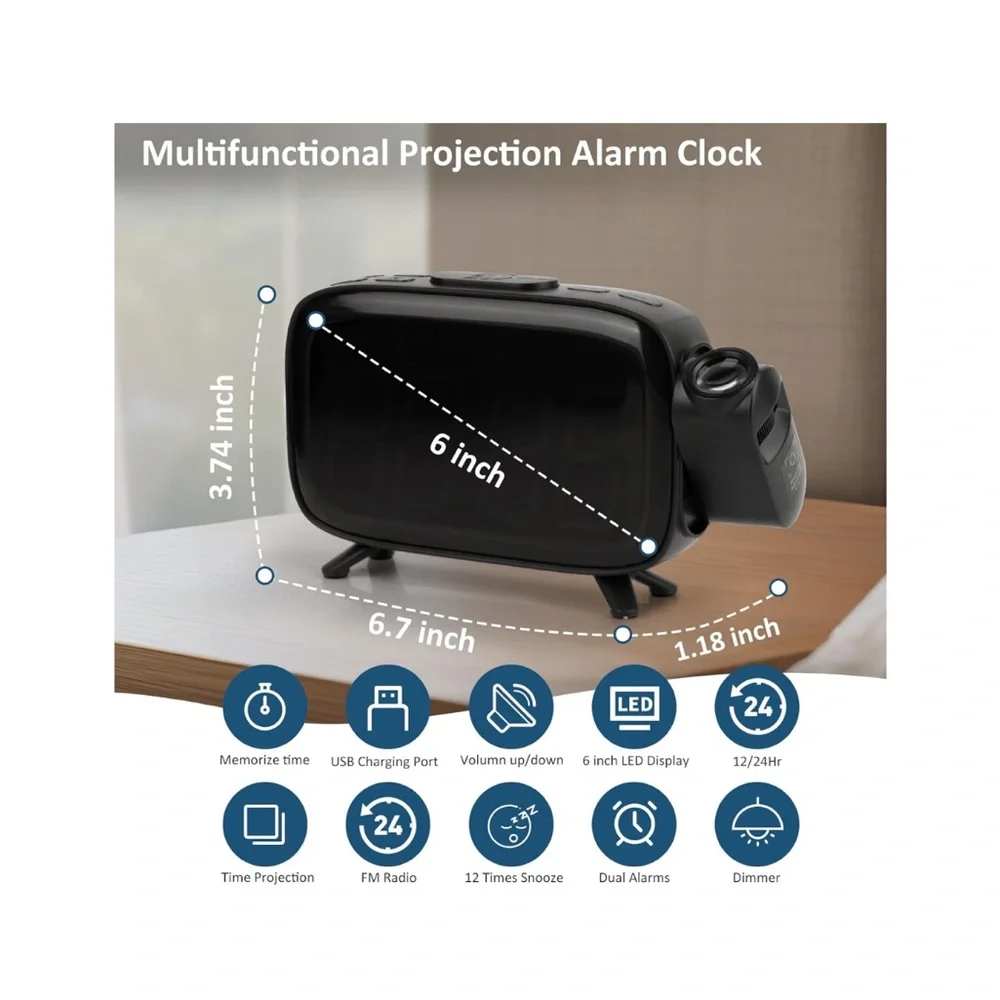 Digital‎ Projection Alarm Clocks for Bedrooms - Large LED Display